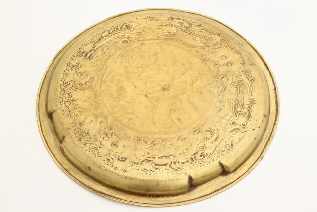 photo of English brass tray w/ Neptune king of the ocean, vintage wall hanging charger plate #7