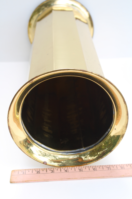 photo of English brass umbrella stand, Arts & Crafts aesthetic vintage paneled floor vase bright polished brass  #2
