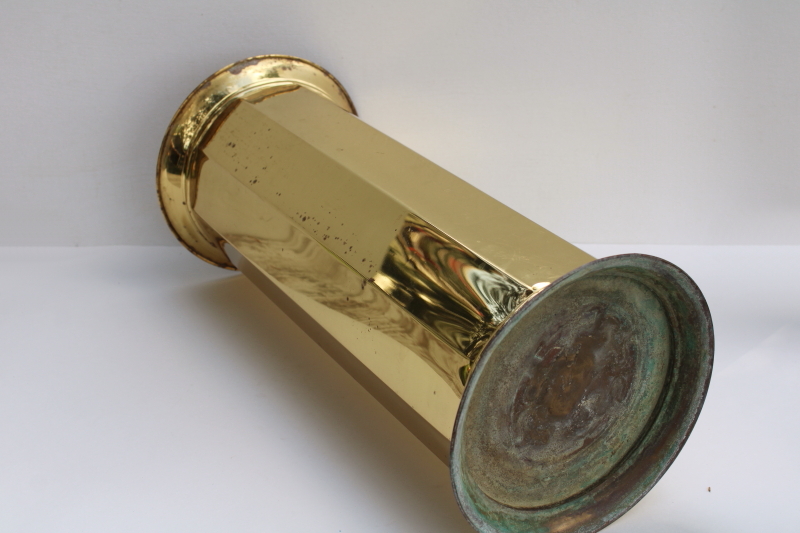 photo of English brass umbrella stand, Arts & Crafts aesthetic vintage paneled floor vase bright polished brass  #6