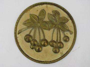 catalog photo of English brass vintage wall plaque, bunch of cherries