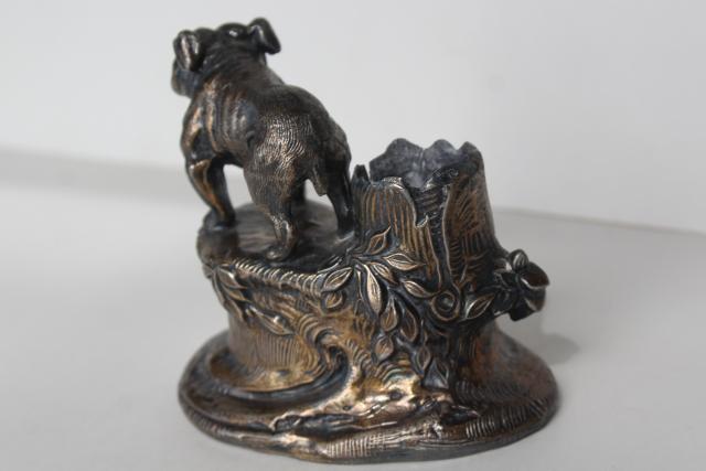 photo of English bulldog antique cast metal inkwell pen holder, spelter w/ bronze finish #2