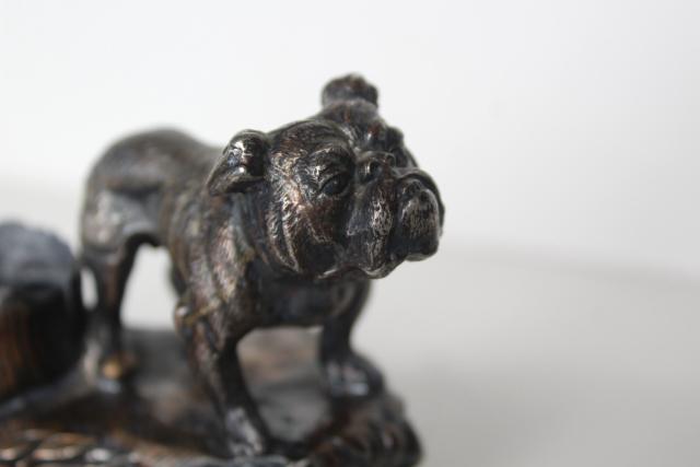 photo of English bulldog antique cast metal inkwell pen holder, spelter w/ bronze finish #4