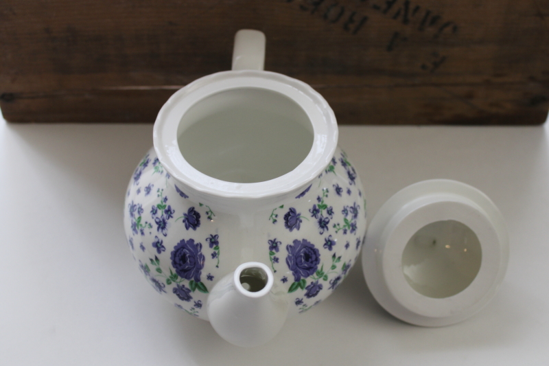 photo of English country style chintz floral print ceramic teapot, cozy cottagecore blue & white china  #2