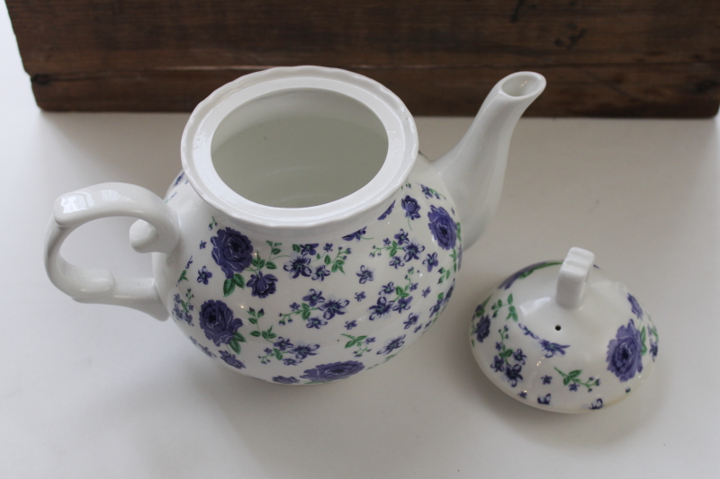 photo of English country style chintz floral print ceramic teapot, cozy cottagecore blue & white china  #3