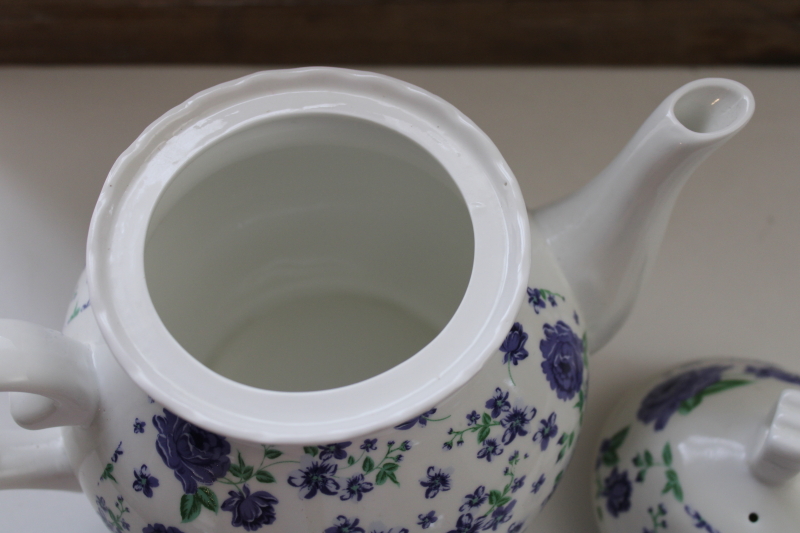 photo of English country style chintz floral print ceramic teapot, cozy cottagecore blue & white china  #4