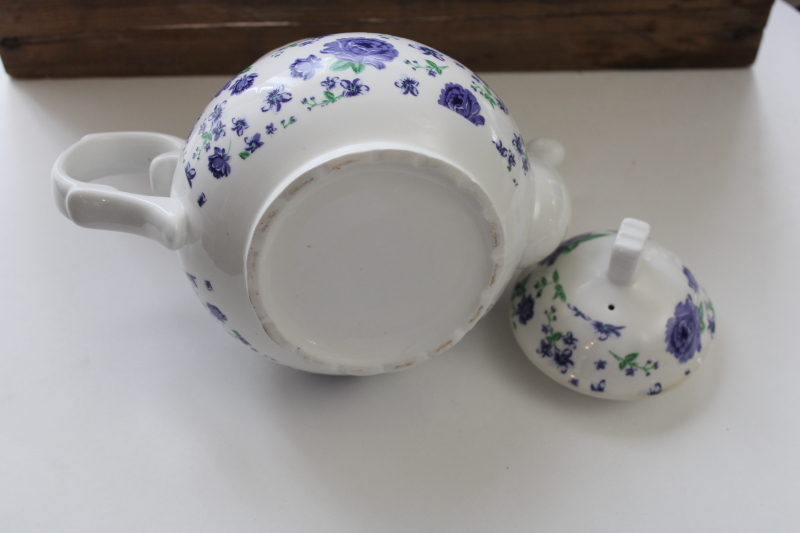 photo of English country style chintz floral print ceramic teapot, cozy cottagecore blue & white china  #5