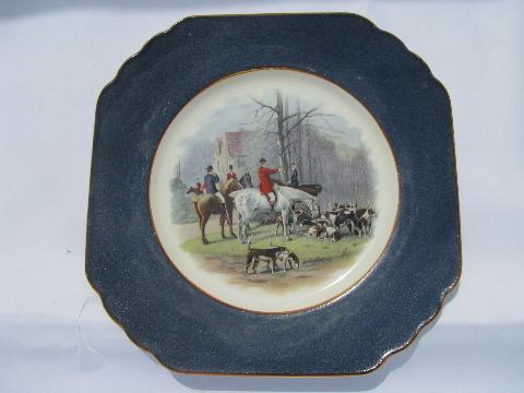 photo of English county hunt horses & riders, vintage Wedgwood - England china plate #1