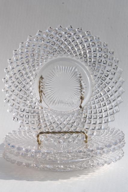 photo of English hobnail diamond point vintage Westmoreland glass luncheon / salad plates #1