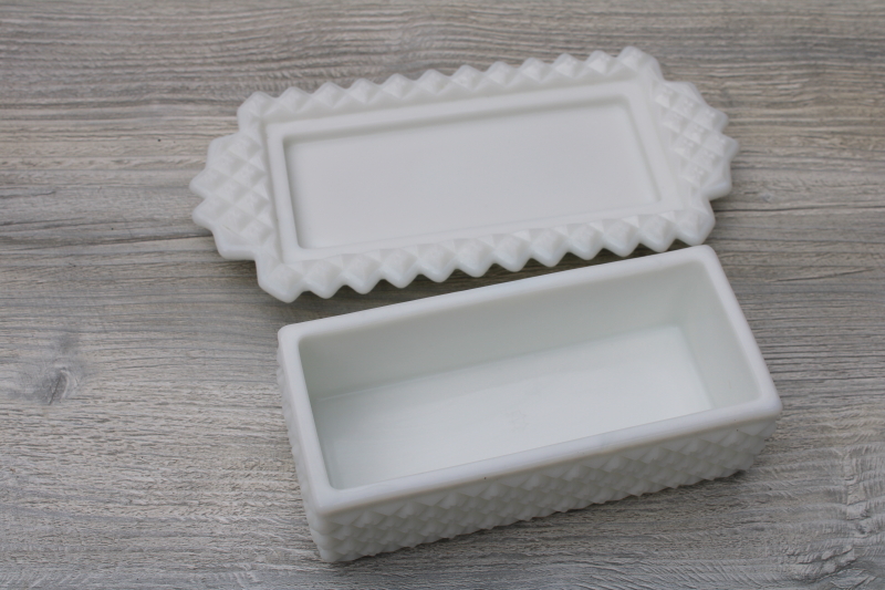 photo of English hobnail vintage Westmoreland milk glass covered butter dish, plate w/ cover #2