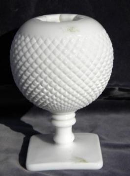 catalog photo of English hobnail vintage Westmoreland milk glass ivy ball flower pot