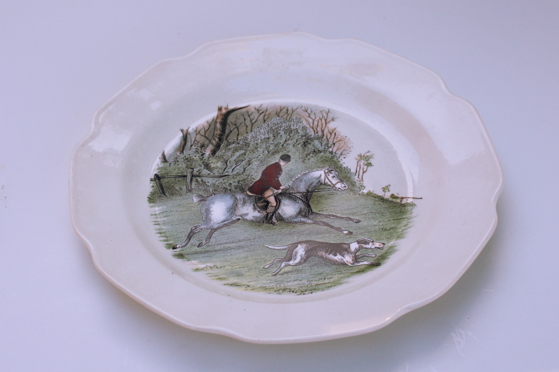 photo of English hunt scene horse rider w/ hunting hound tally ho vintage china plate  #1