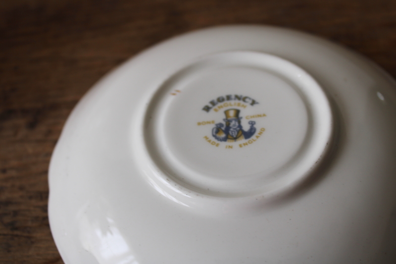 photo of English hunt scene tea cups & saucers, vintage Regency bone china horses & riders  #2