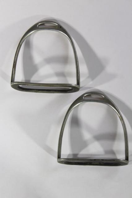 photo of English make old solid nickel horse tack riding stirrups, 19th or 20th century vintage #1