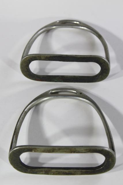 photo of English make old solid nickel horse tack riding stirrups, 19th or 20th century vintage #2