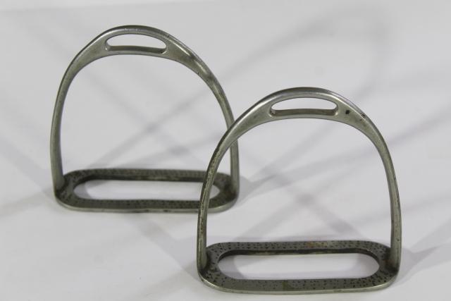 photo of English make old solid nickel horse tack riding stirrups, 19th or 20th century vintage #3
