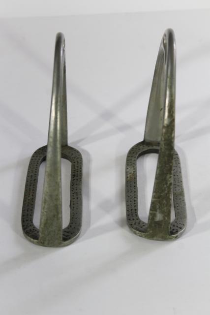 photo of English make old solid nickel horse tack riding stirrups, 19th or 20th century vintage #4