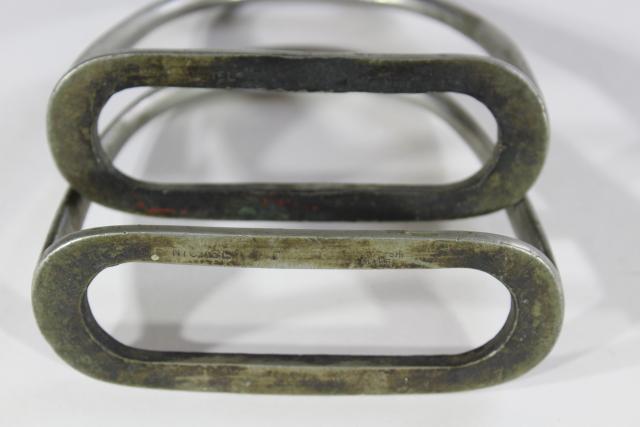 photo of English make old solid nickel horse tack riding stirrups, 19th or 20th century vintage #7