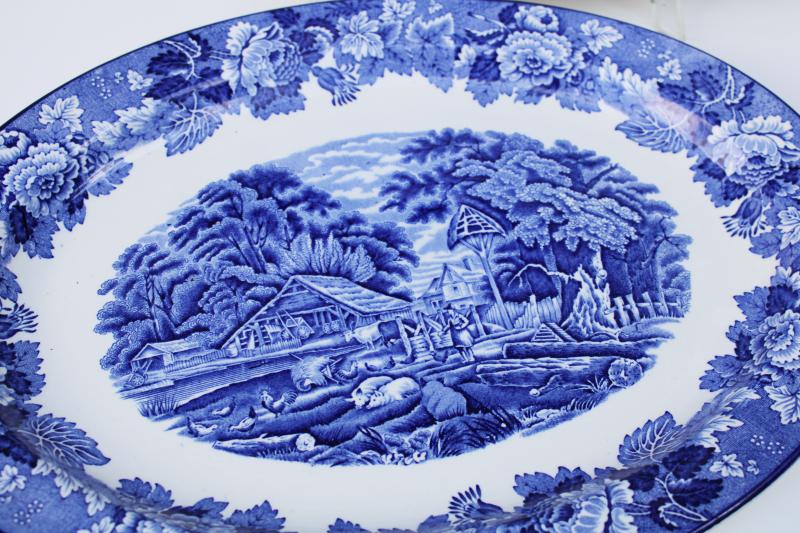 photo of English scenery vintage blue & white transferware china large & small platters #3