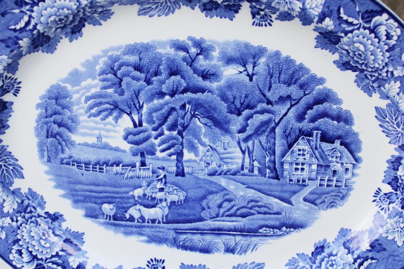 photo of English scenery vintage blue & white transferware china large & small platters #4