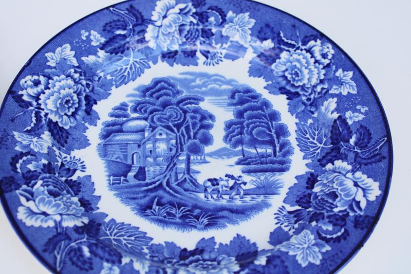 photo of English scenery vintage blue & white transferware china salad plates set of 6 #2