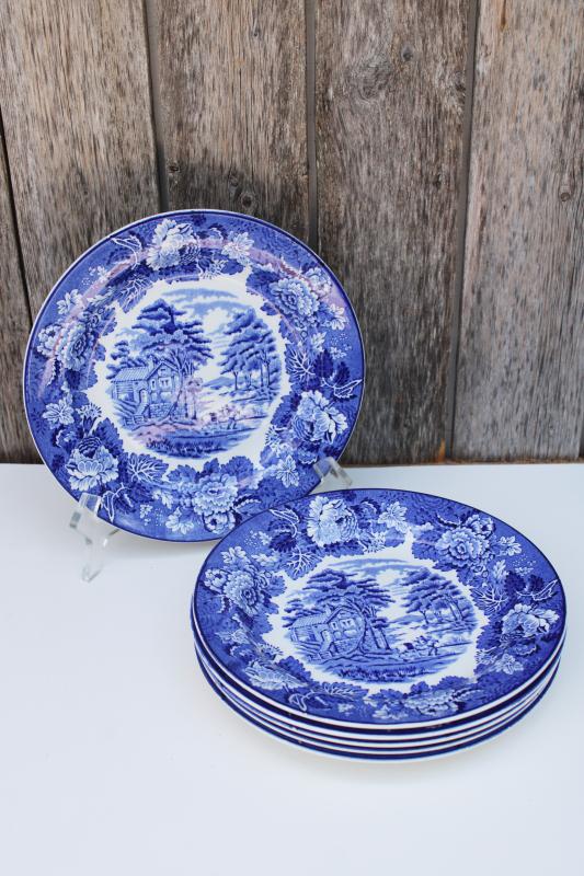 photo of English scenery vintage blue & white transferware china salad plates set of 6 #8