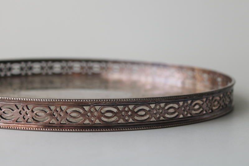 photo of English silverplate tray, small oval gallery tray tarnished vintage silver plate  #3