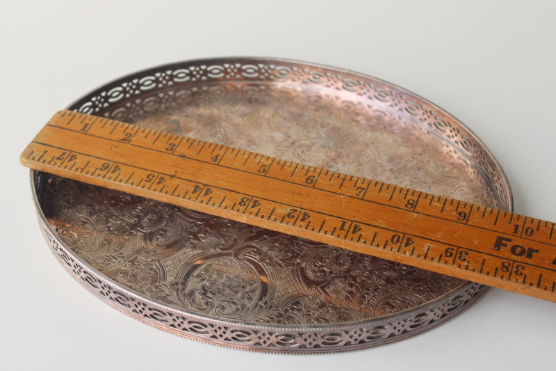 photo of English silverplate tray, small oval gallery tray tarnished vintage silver plate  #4