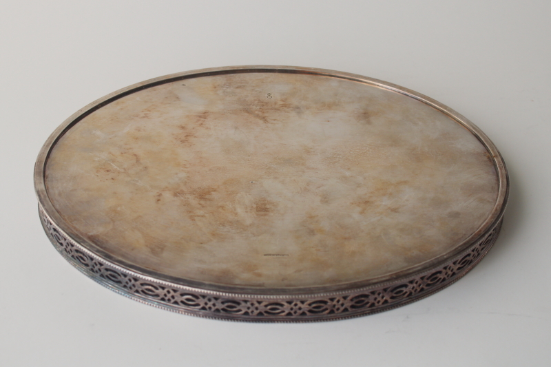 photo of English silverplate tray, small oval gallery tray tarnished vintage silver plate  #5