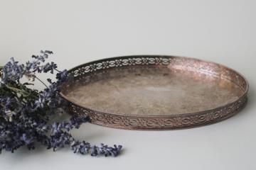 English silverplate tray, small oval gallery tray tarnished vintage silver plate 