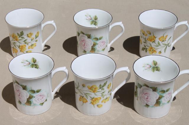 photo of English tea mugs, vintage Royal Minster fine bone china flowered coffee cups set of 6 #1