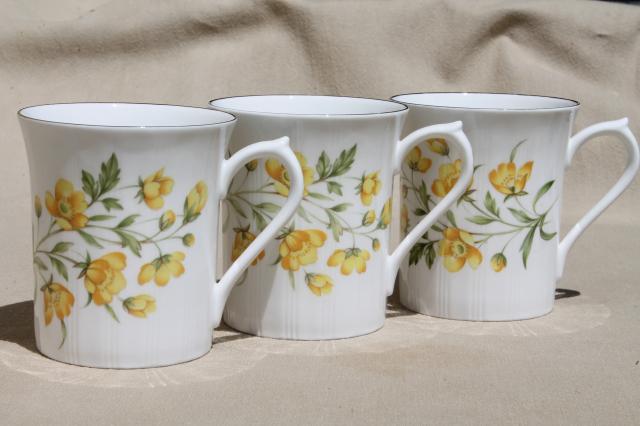 photo of English tea mugs, vintage Royal Minster fine bone china flowered coffee cups set of 6 #3