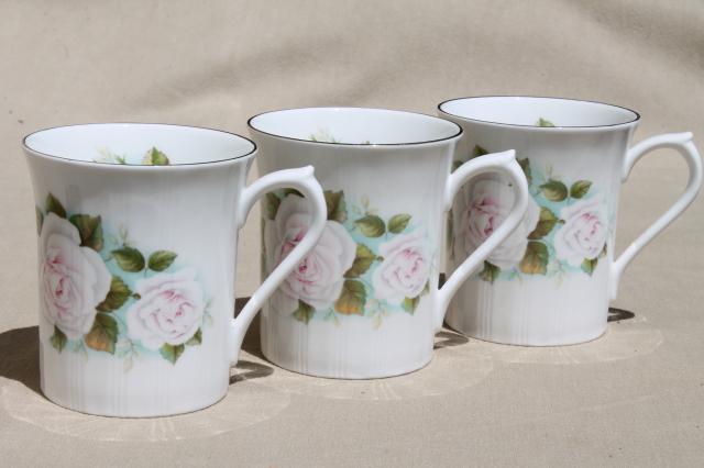 photo of English tea mugs, vintage Royal Minster fine bone china flowered coffee cups set of 6 #6