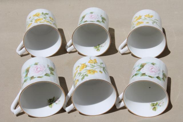 photo of English tea mugs, vintage Royal Minster fine bone china flowered coffee cups set of 6 #9