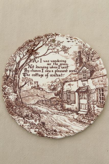 photo of English thatched Cottage of Content wall hanging plate, vintage Staffordshire china #1