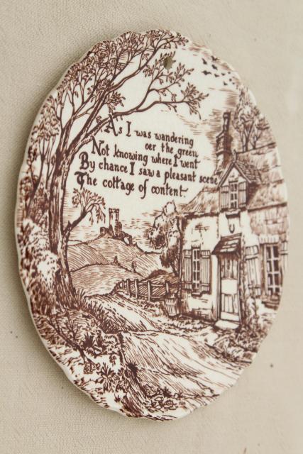 photo of English thatched Cottage of Content wall hanging plate, vintage Staffordshire china #3