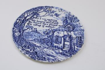 catalog photo of English thatched Cottage of Content wall hanging plate, vintage blue and white china