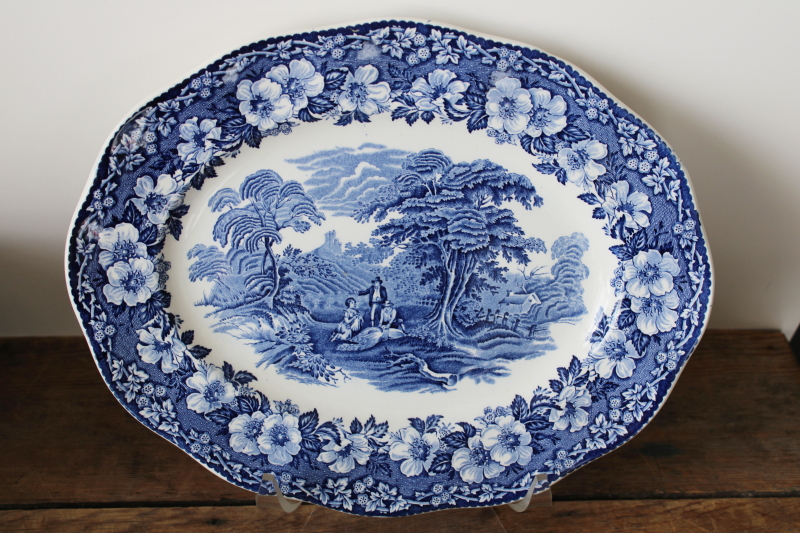 photo of Enoch Wedgwood Woodland pattern platter, vintage transferware blue & white china  #1