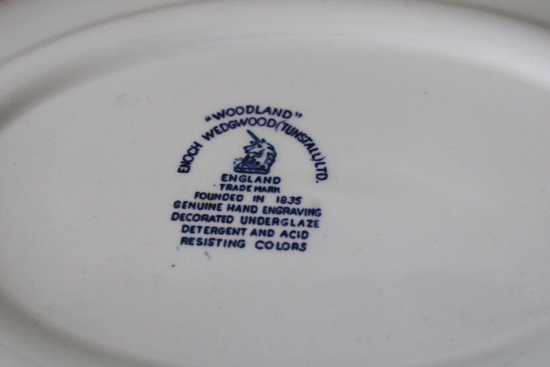 photo of Enoch Wedgwood Woodland pattern platter, vintage transferware blue & white china  #5