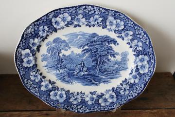 catalog photo of Enoch Wedgwood Woodland pattern platter, vintage transferware blue & white china 