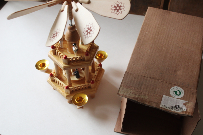 photo of Erzgebirge style German wood Christmas candle spinner carousel pyramid, new in box vintage #2