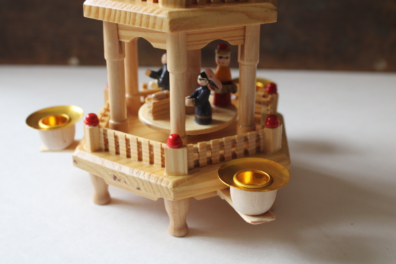 photo of Erzgebirge style German wood Christmas candle spinner carousel pyramid, new in box vintage #7