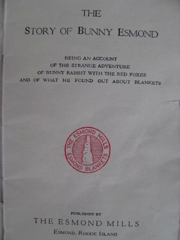 photo of Esmond wool blankets old promotional piece, child's bunny story book #3