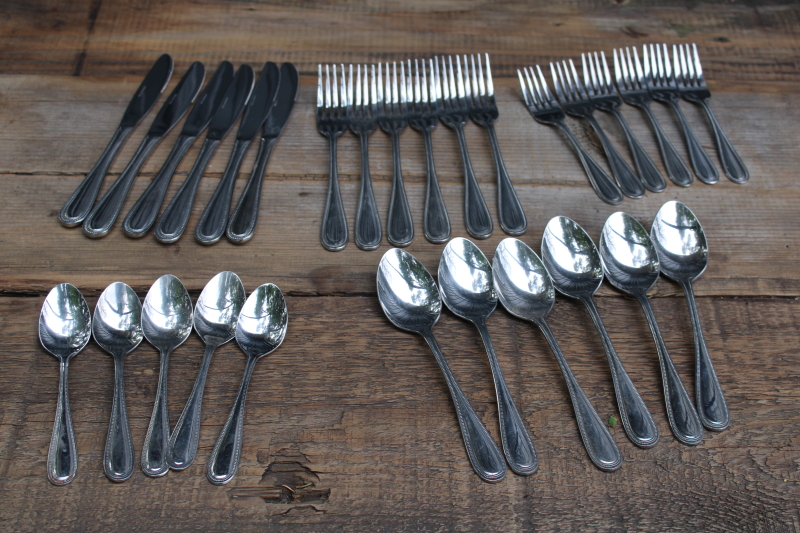 photo of Estia Pearl beaded edge pattern stainless flatware, dinner & salad forks, soup & teaspoons, knives  #1