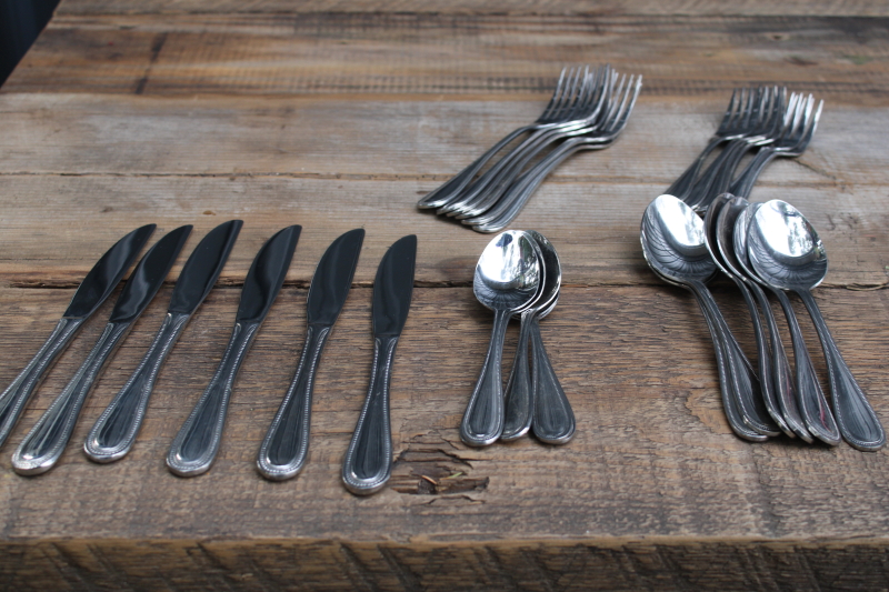 photo of Estia Pearl beaded edge pattern stainless flatware, dinner & salad forks, soup & teaspoons, knives #8