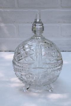catalog photo of European lead crystal candy dish w/ lid 1980s 1990s vintage, covered jar cut glass style
