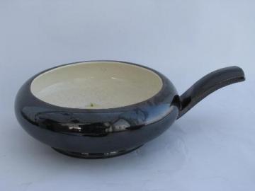 catalog photo of Eva Zeisel vintage Red Wing Town and Country pottery, gunmetal metallic, handled bowl