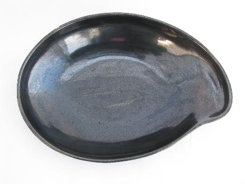 photo of Eva Zeisel vintage Red Wing Town and Country pottery, gunmetal metallic, organic shape bowls #3