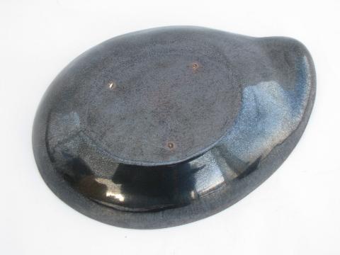 photo of Eva Zeisel vintage Red Wing Town and Country pottery, gunmetal metallic, organic shape bowls #4