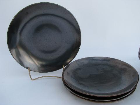 photo of Eva Zeisel vintage Red Wing Town and Country pottery, lot 4 dinner plates, gunmetal #1