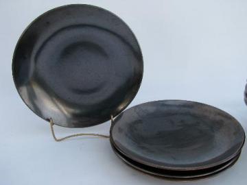 catalog photo of Eva Zeisel vintage Red Wing Town and Country pottery, lot 4 dinner plates, gunmetal